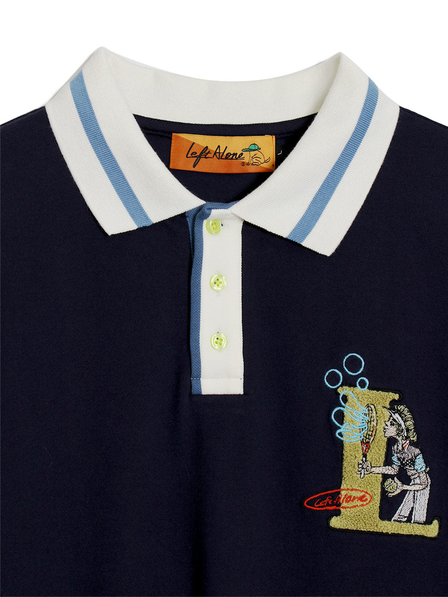 LEFT ALONE LETERED POLO -NAVY-