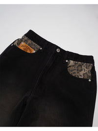 LEOPARD PAINT PANTS -BLACK-