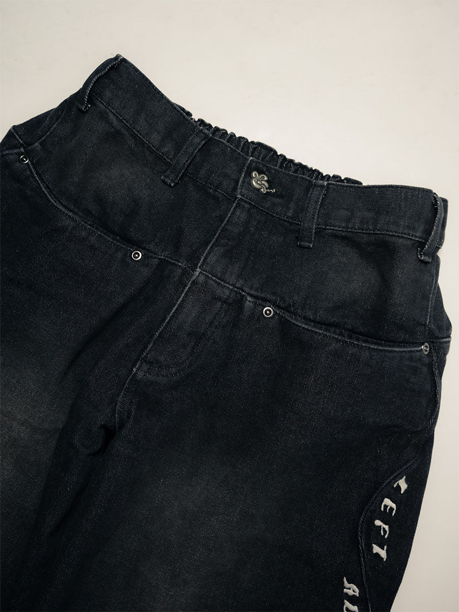 WAVE DENIM PANTS -BLACK-