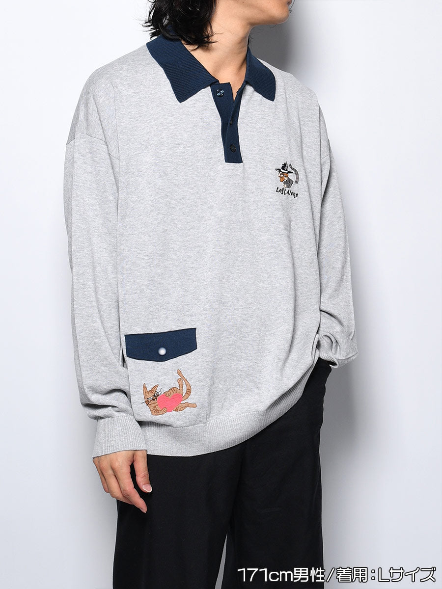 KNIT POLO -GREY-