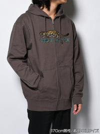 LEOPARD ZIP PARKA -CHARCOAL-