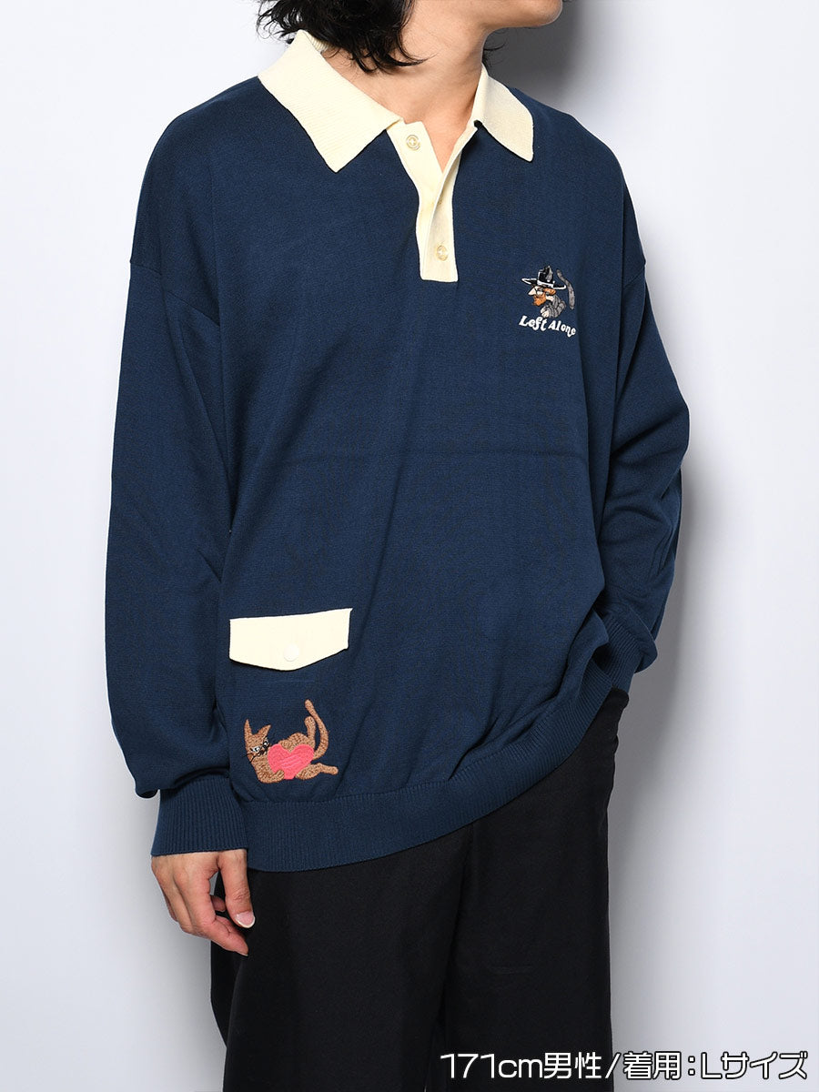 KNIT POLO -NAVY-