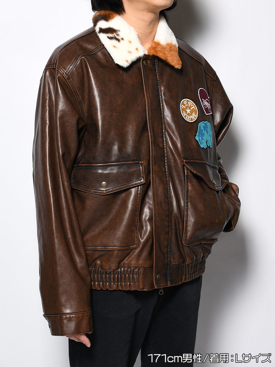 FAKE LEATHER JKT -BROWN-