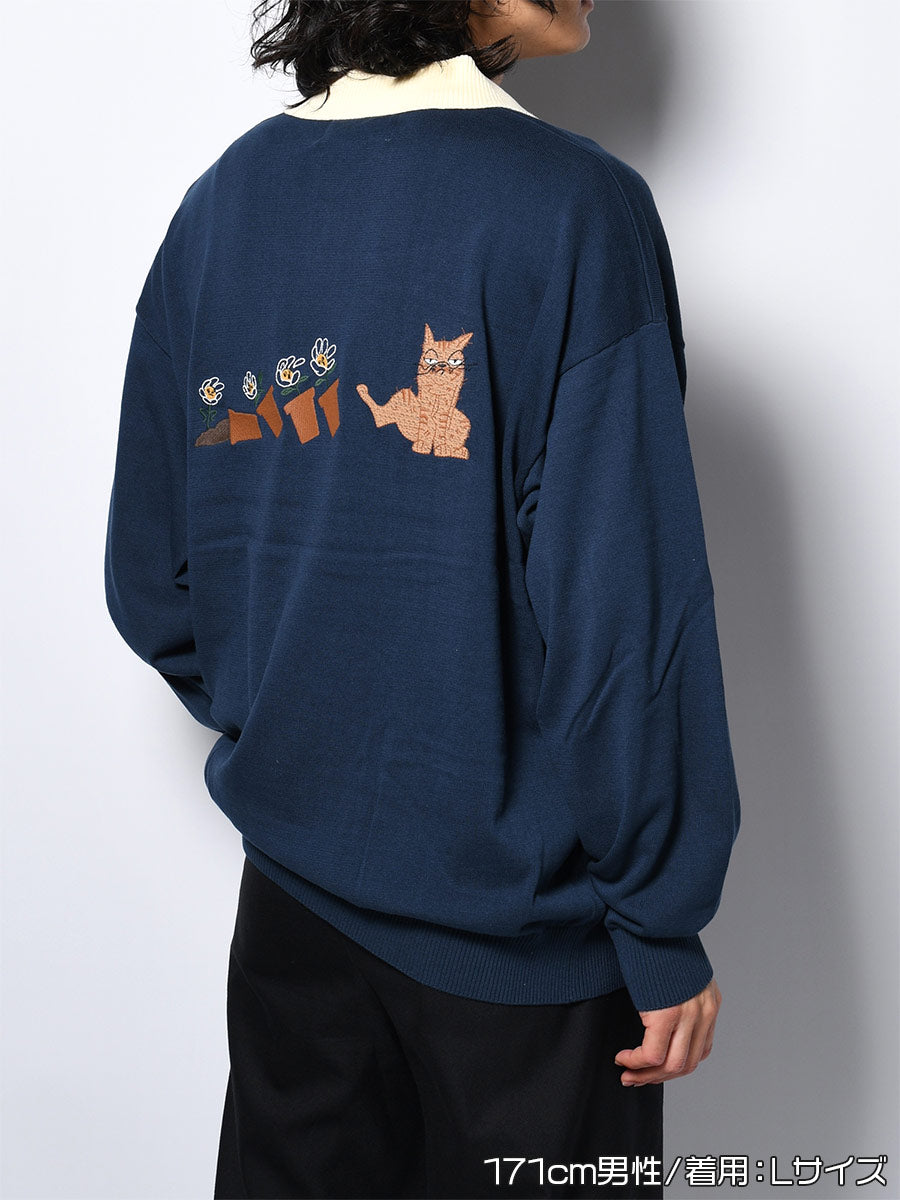 KNIT POLO -NAVY-