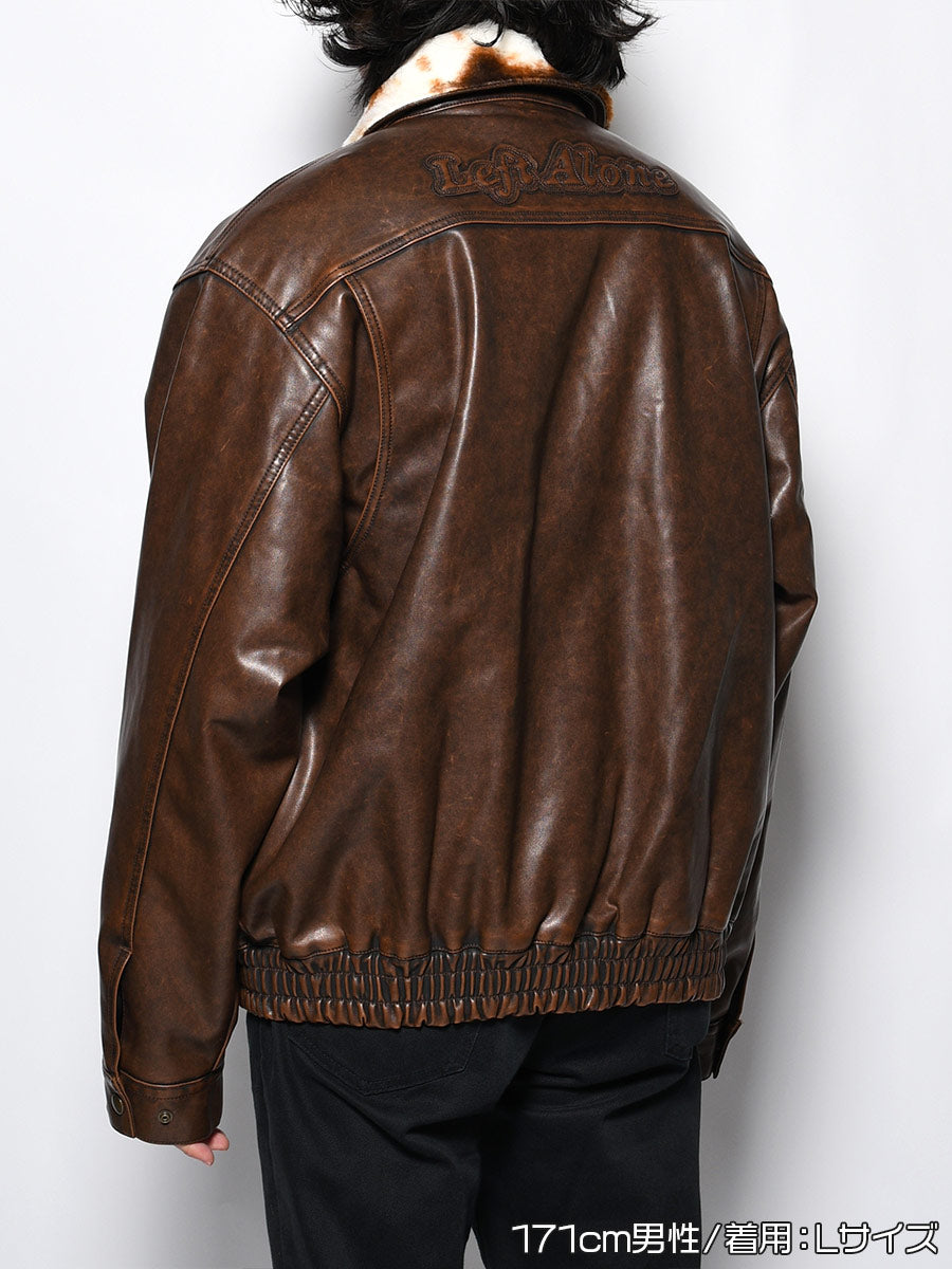 FAKE LEATHER JKT -BROWN-