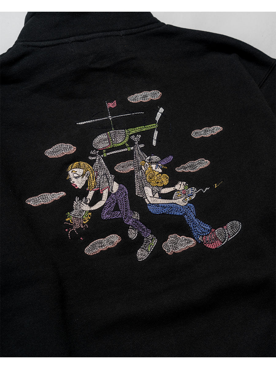 HALF ZIP SWEAT -BLACK-