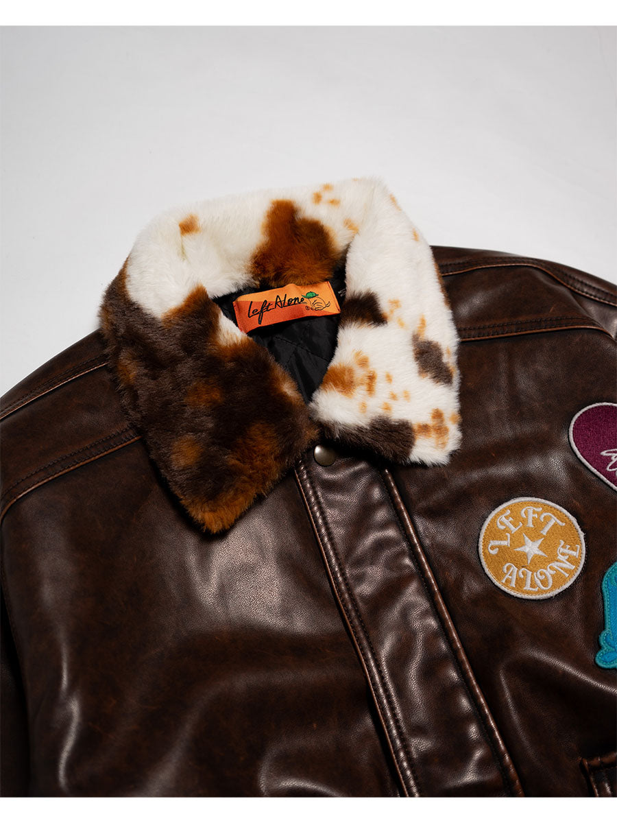 FAKE LEATHER JKT -BROWN-