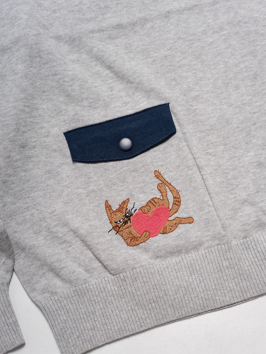 KNIT POLO -GREY-