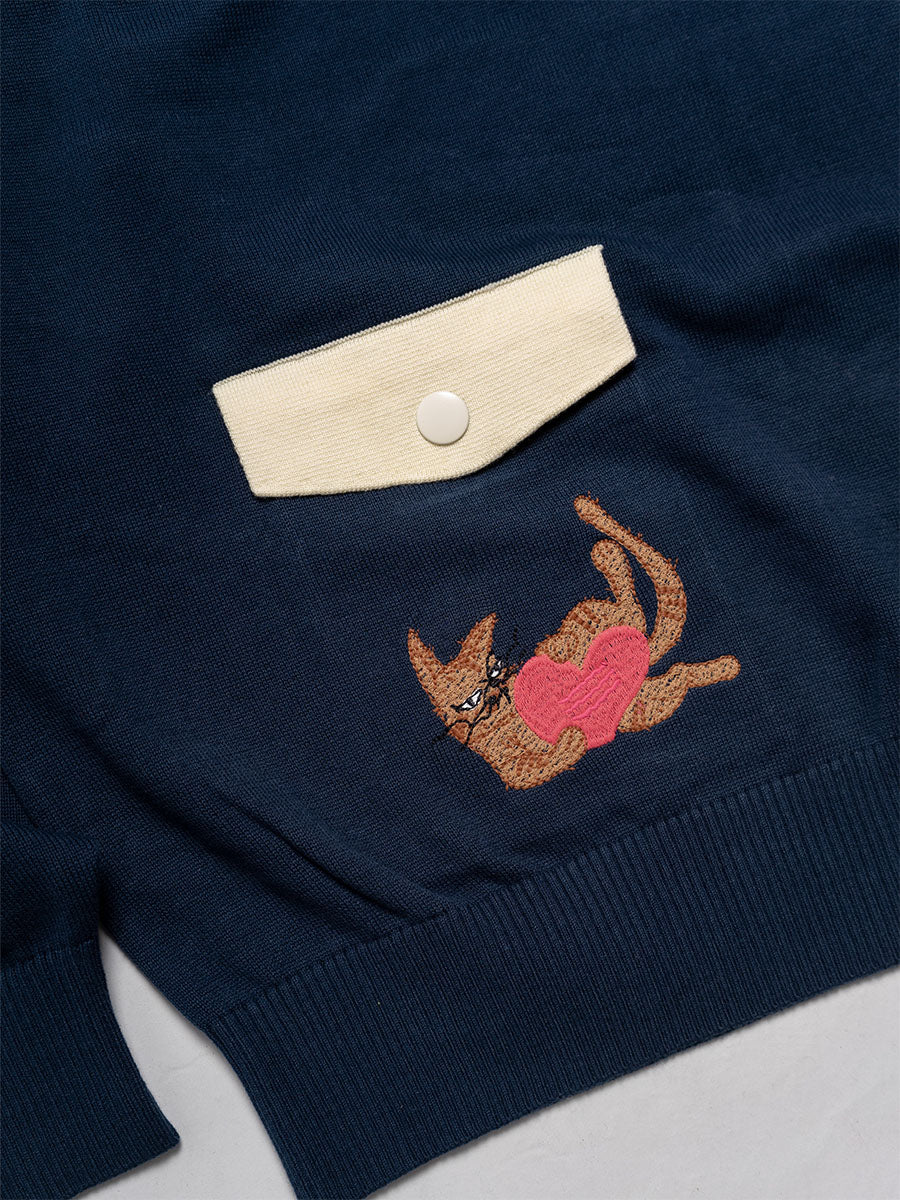 KNIT POLO -NAVY-