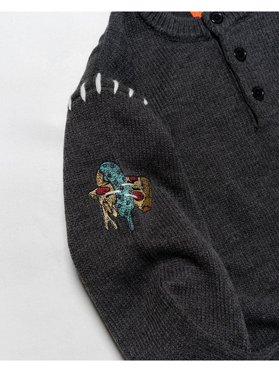 HENLEY STITCH KNIT -CHARCOAL-