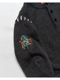 HENLEY STITCH KNIT -CHARCOAL-