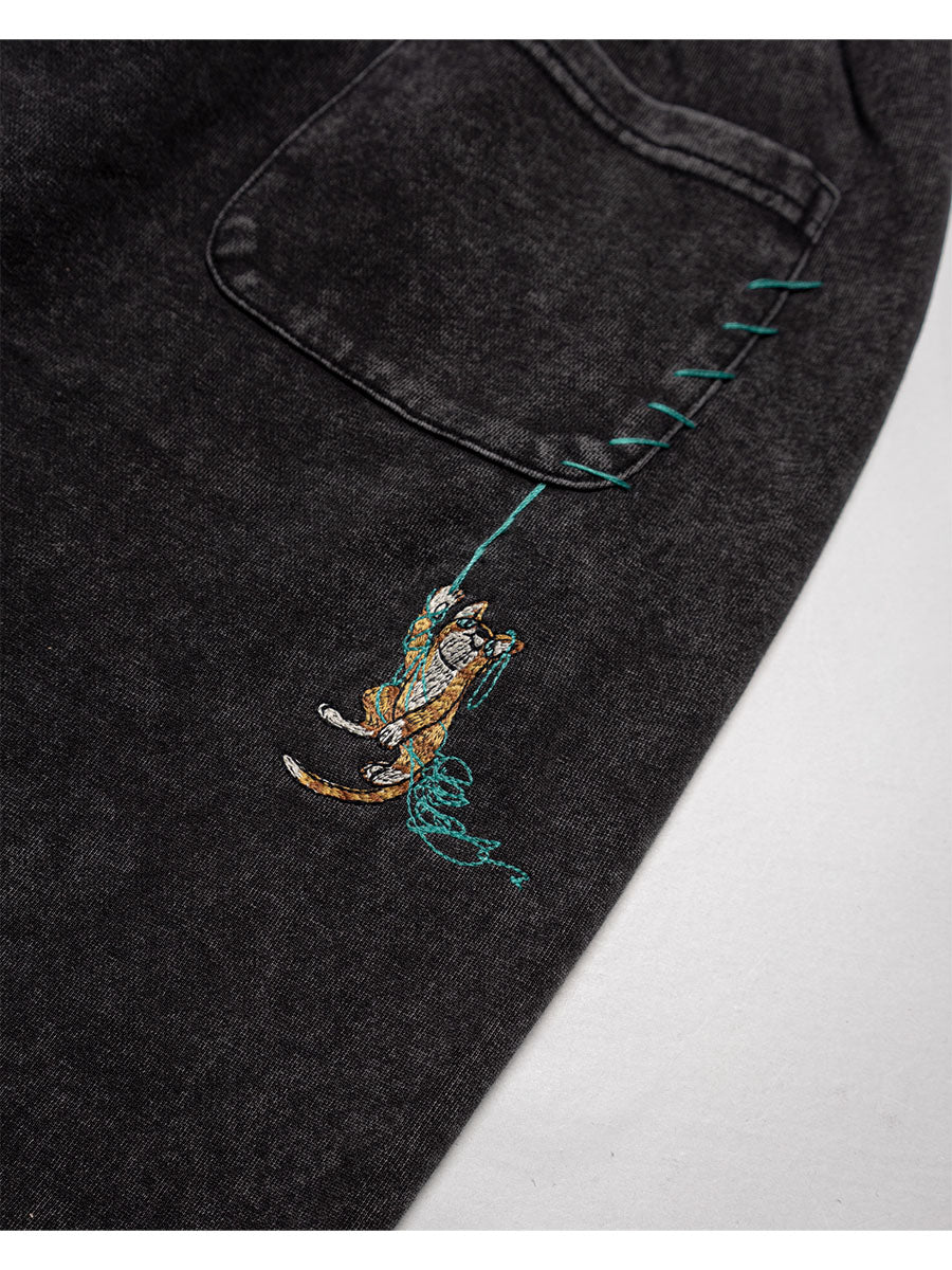 CAT SWEAT PANTS -BLACK-