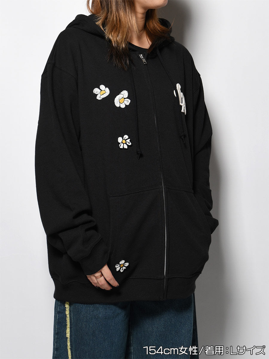 FLOWER ZIP PARKA -BLACK-