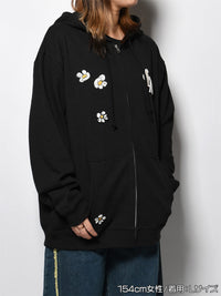 FLOWER ZIP PARKA -BLACK-