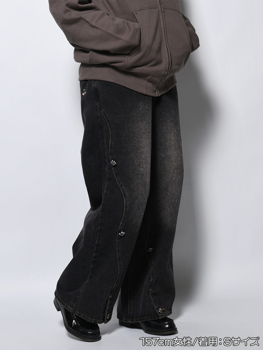 RAW WAVE DENIM PANTS -BLACK-