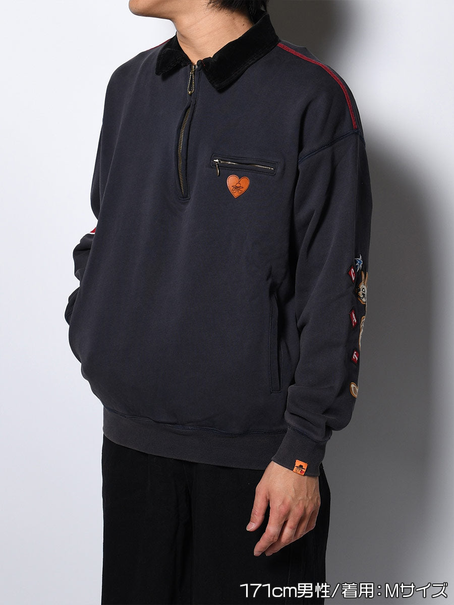 HALF ZIP SWEAT -CHARCOAL-