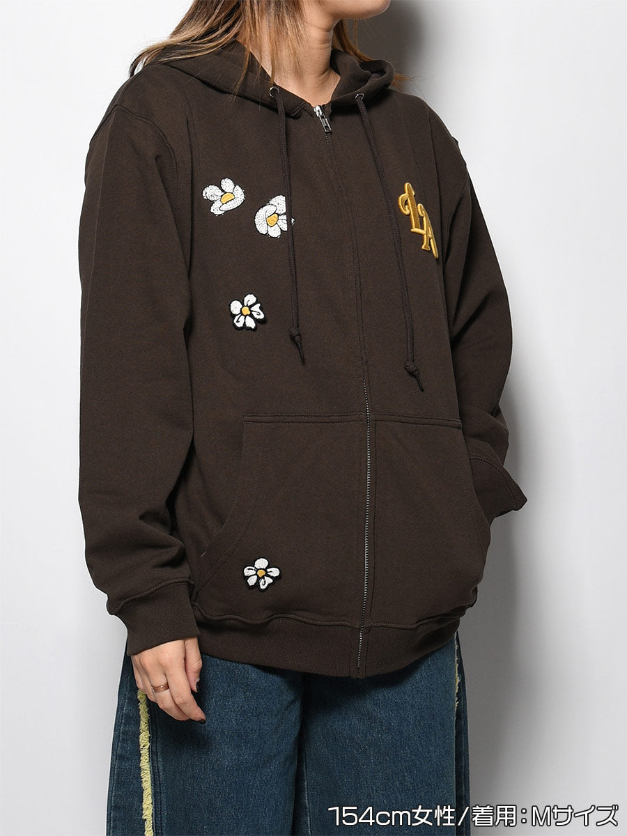 FLOWER ZIP PARKA -BROWN-