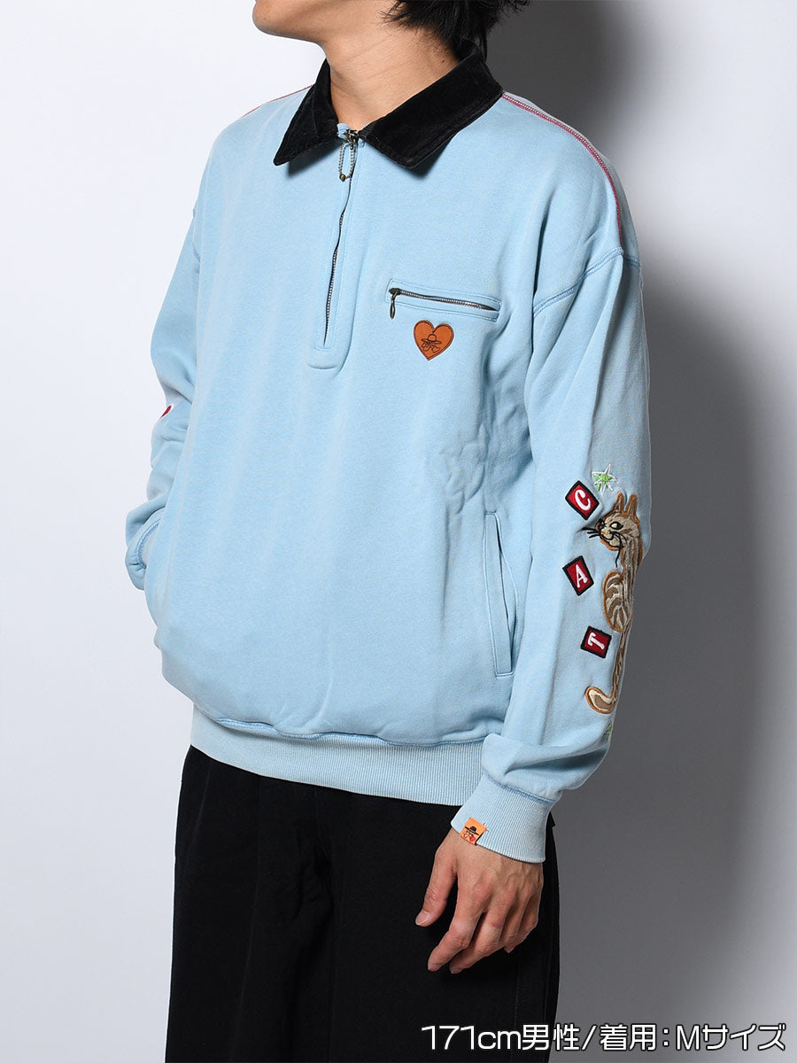 HALF ZIP SWEAT -LIGHT BLUE-