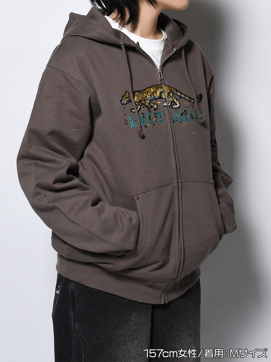 LEOPARD ZIP PARKA -CHARCOAL-