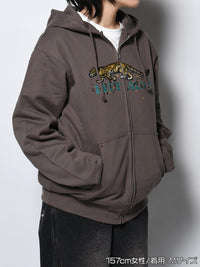 LEOPARD ZIP PARKA -CHARCOAL-