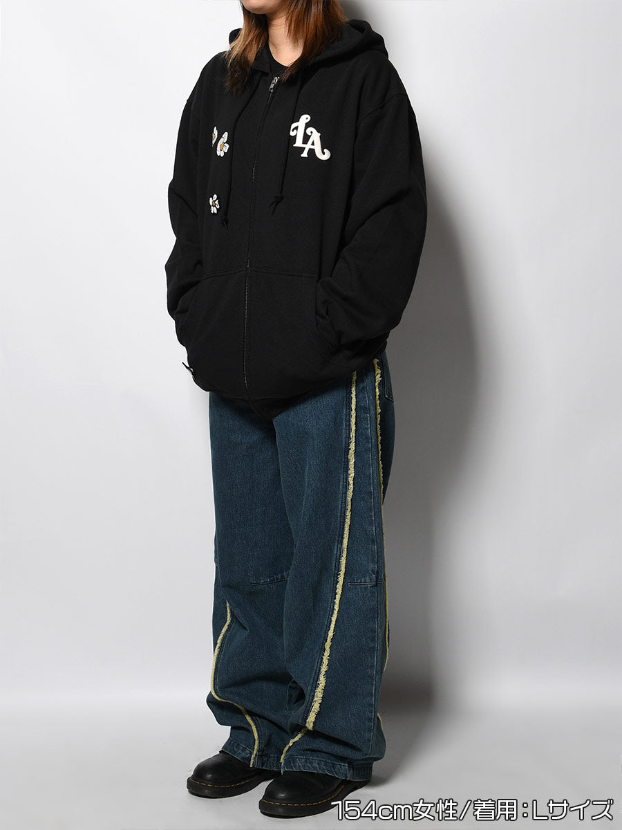 FLOWER ZIP PARKA -BLACK-