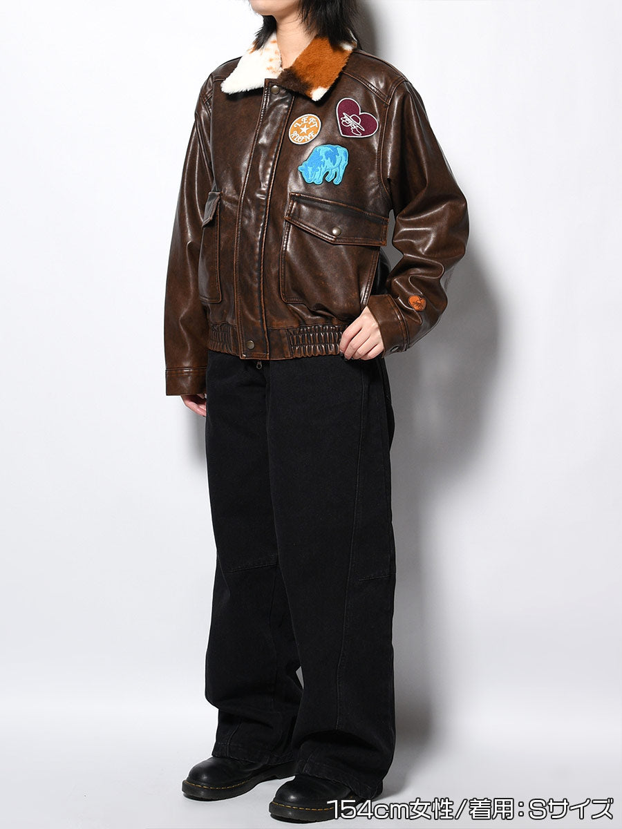 FAKE LEATHER JKT -BROWN-