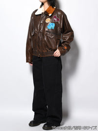 FAKE LEATHER JKT -BROWN-