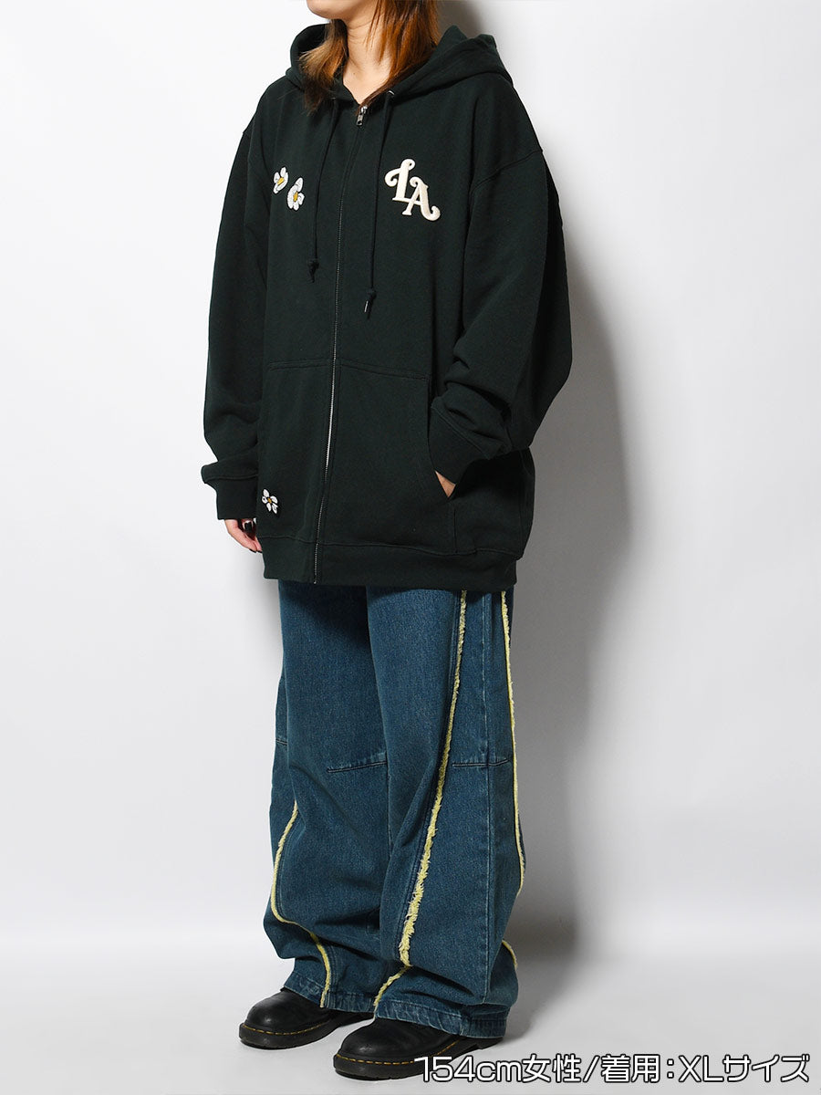 FLOWER ZIP PARKA -GREEN-