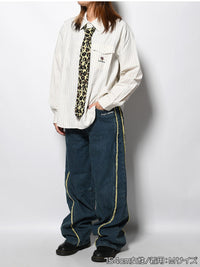 KNIT TIE LS SHIRT -STRIPE(IVORY)-