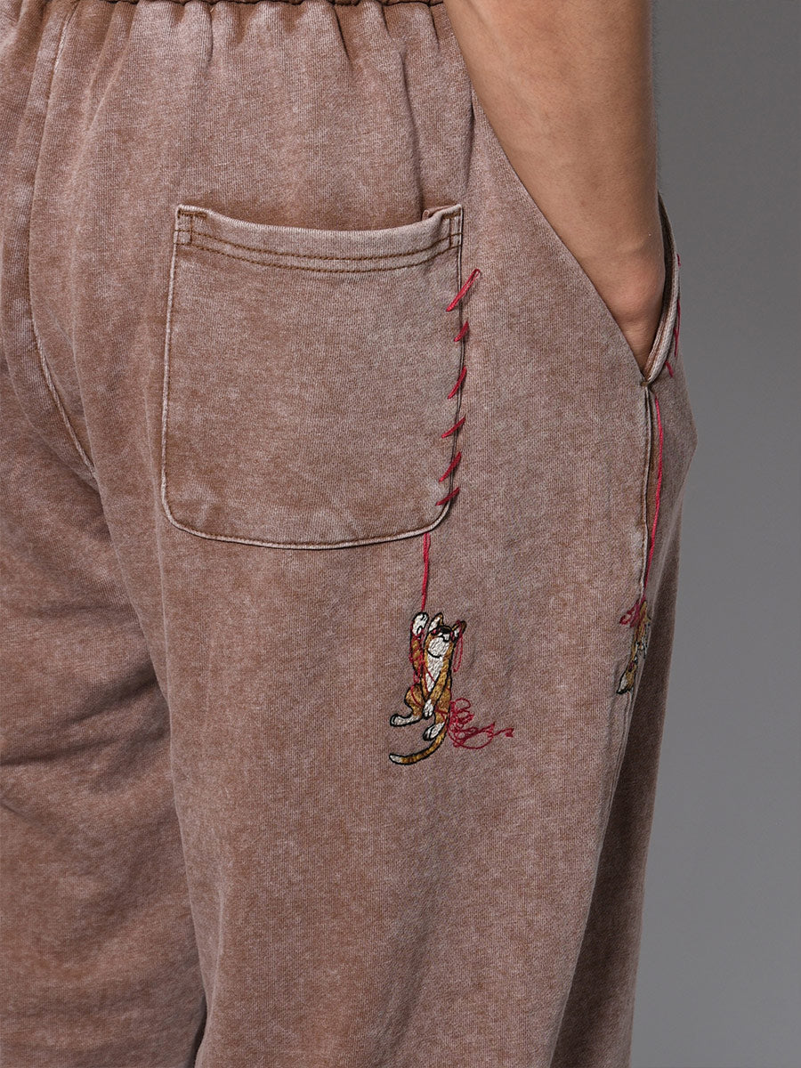 CAT SWEAT PANTS -BROWN-