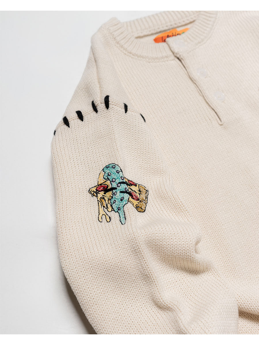 HENLEY STITCH KNIT -IVORY-