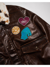 FAKE LEATHER JKT -BROWN-