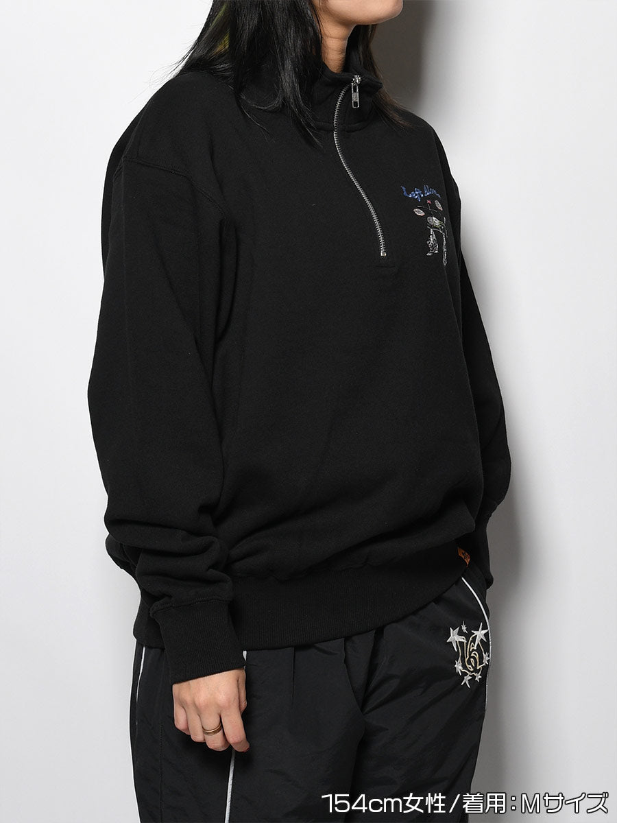 HALF ZIP SWEAT -BLACK-