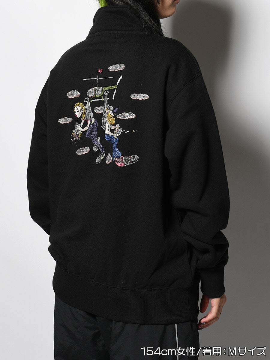 HALF ZIP SWEAT -BLACK-