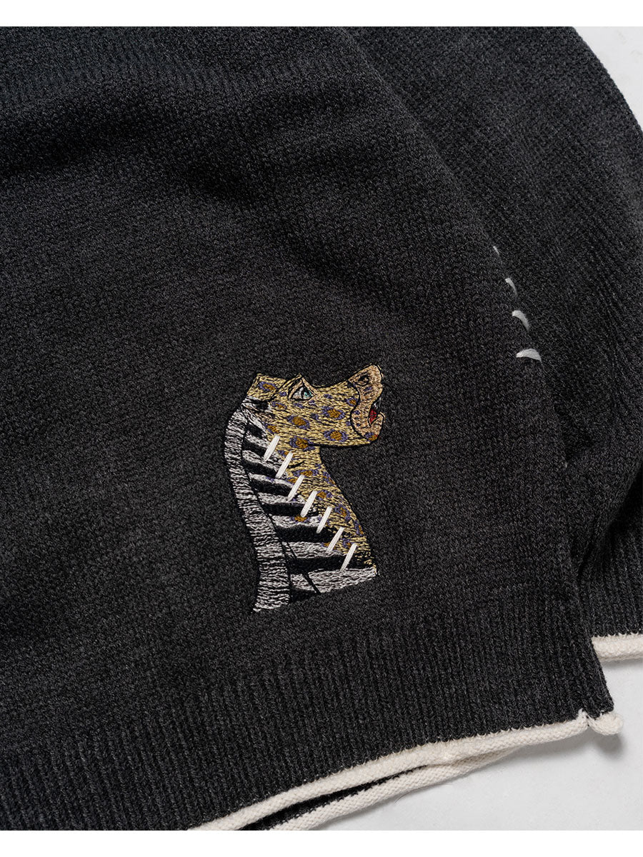 HENLEY STITCH KNIT -CHARCOAL-