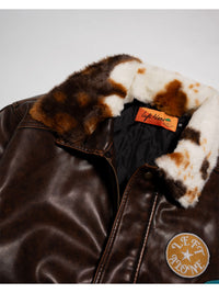 FAKE LEATHER JKT -BROWN-