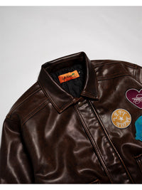 FAKE LEATHER JKT -BROWN-