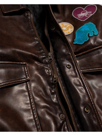 FAKE LEATHER JKT -BROWN-